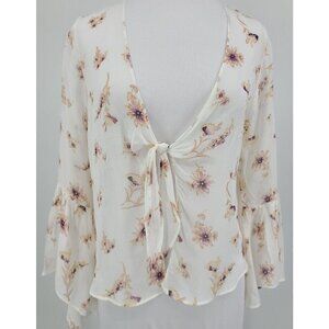 New Flynn Skye Knot Your Business Top Medium Sheer Floral Bell Sleeve Tie Front